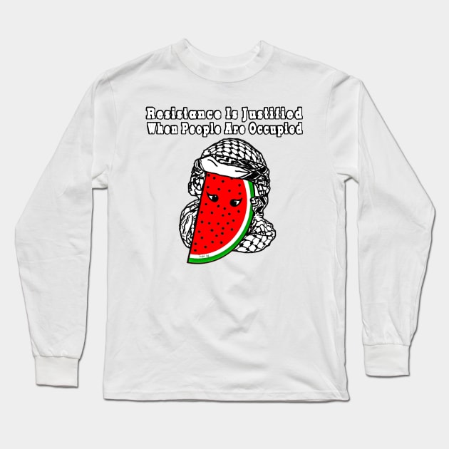 Resistance Is Justified When People Are Occupied Watermelon Keffiyeh Free Palestine With Eyes - Wrapped - Front Long Sleeve T-Shirt by SubversiveWare